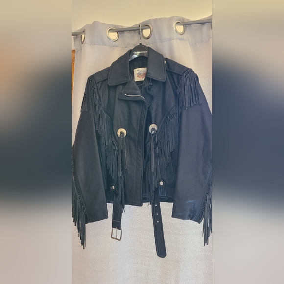 Womens black leather western style jacket - Picture 1 of 4